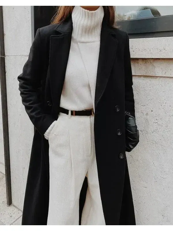 Classic Wool Winter Coat Double Breasted Full Length Design - Product showcase