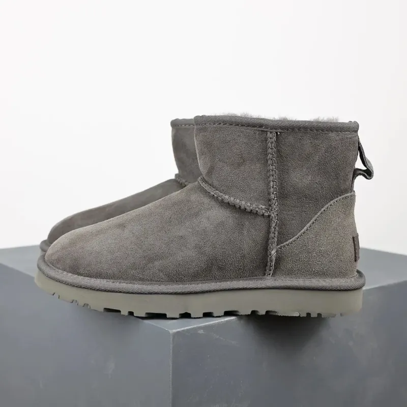 Winter Ankle Boots Sheepskin Platform Mini Gray - Product showcase