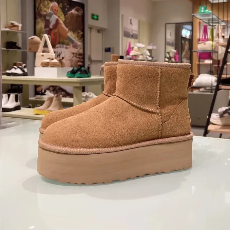 Platform Ankle Boots Suede Leather With Sheepskin Lining - Product showcase