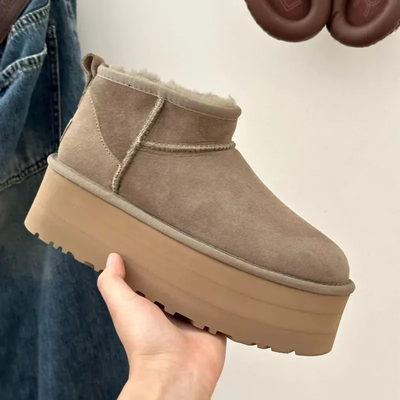 Platform Ankle Boots Shearling Lined Suede With Chunky Sole - Product showcase
