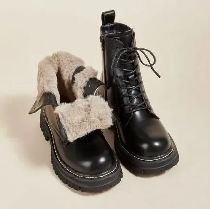 Winter Combat Boots Waterproof Fur-Lined Leather Design - Product showcase