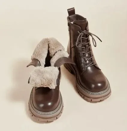 Winter Combat Boots Waterproof Fur-Lined Leather Design - Detailed view