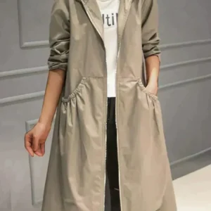 Minimalist Waterproof Coat Knee-Length Hooded Design - Product showcase