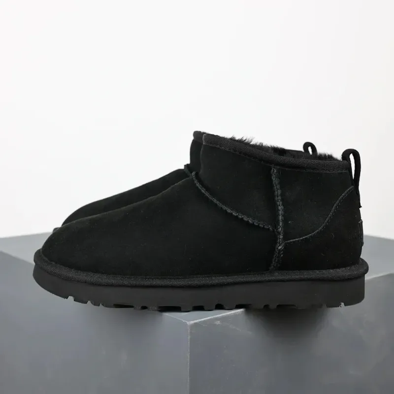 Winter Ankle Boots Black Suede Platform With Fur Lining - Product showcase