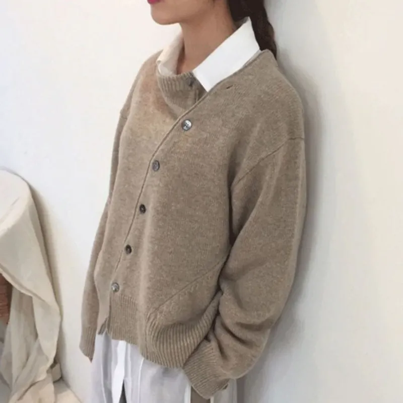 Wool Blend Cardigan Asymmetrical Button Front Design - Product showcase