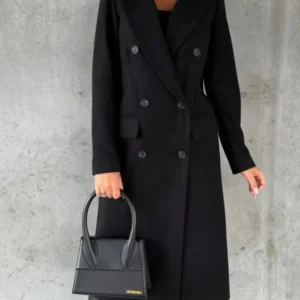Classic Double-Breasted Wool Coat Tailored Long Length Design - Product showcase