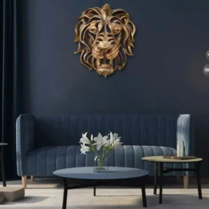 Lion Head Wall Sculpture Gold Resin Animal Art - Product showcase