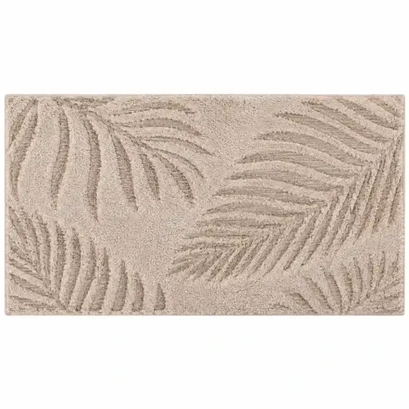 Badteppich Ferya in Beige – weiche Badematte mit Palmenmuster im Hoch-Tief-Effekt