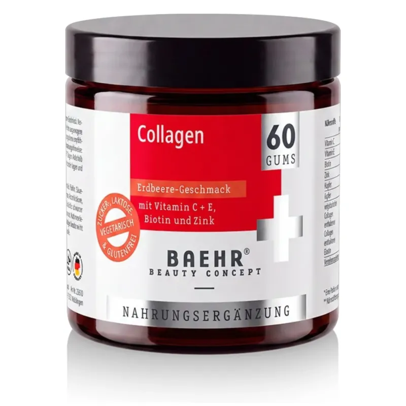 BAEHR Collagen Gums mit Vitamin C, E, Biotin und Zink – Erdbeere-Geschmack, 150g - 60 Stück