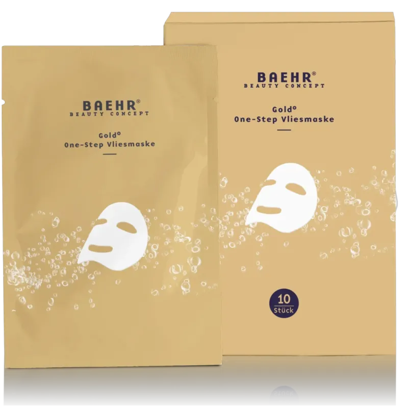 BAEHR Gold+ One-Step Vliesmaske – für einen strahlenden Glow, 10Stück, Sachet und Umkarton