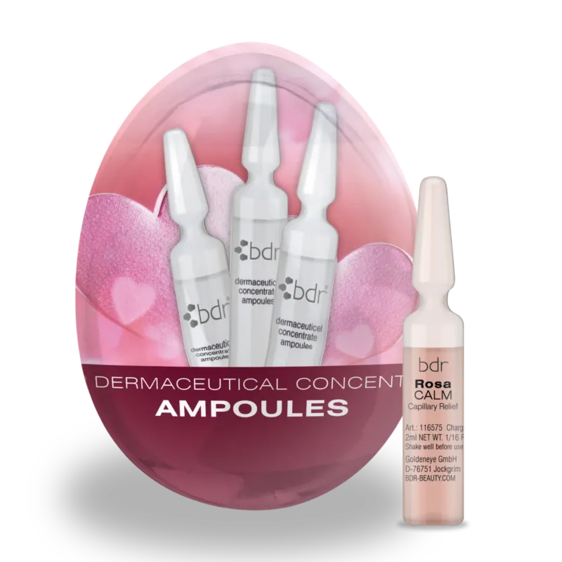 BDR MEDICAL BEAUTY Rosa Calm Ampullen-Ei – Osteraktion, 7x2ml +Dropper, Verpackung und Einzelampulle