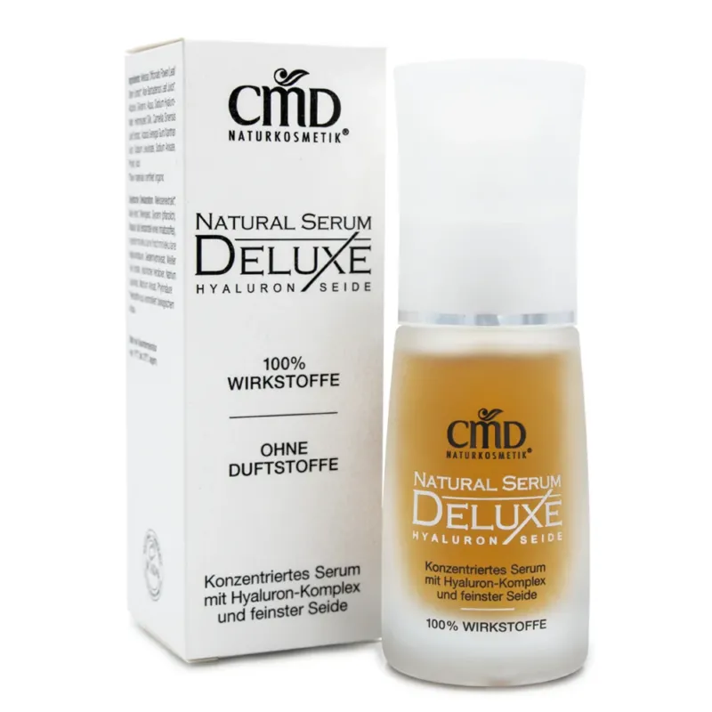 CMD NATURKOSMETIK Natural Serum Deluxe mit Hyaluron & Seide , 30ml, Umkarton und Pumpspender bräunliche Variante