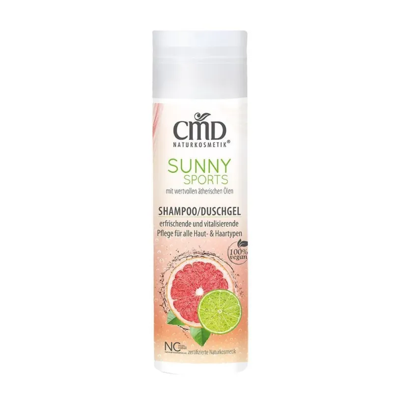 CMD NATURKOSMETIK Sunny Sports Shampoo/Duschgel – reinigt Haut und Haar gründlich, ohne auszutrocknen. Wertvolle ätherische Öle sorgen für einen kühlenden Effekt., 200ml