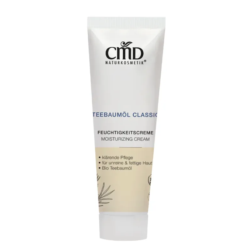 CMD NATURKOSMETIK Teebaumöl Classic Feuchtigkeitscreme – für unreine Haut, 50ml, Tube