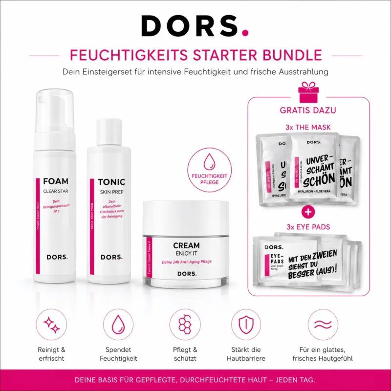 CNC DORS. Feuchtigkeit Starter Bundle – Hautpflege Set mit Serum Creme Maske, -