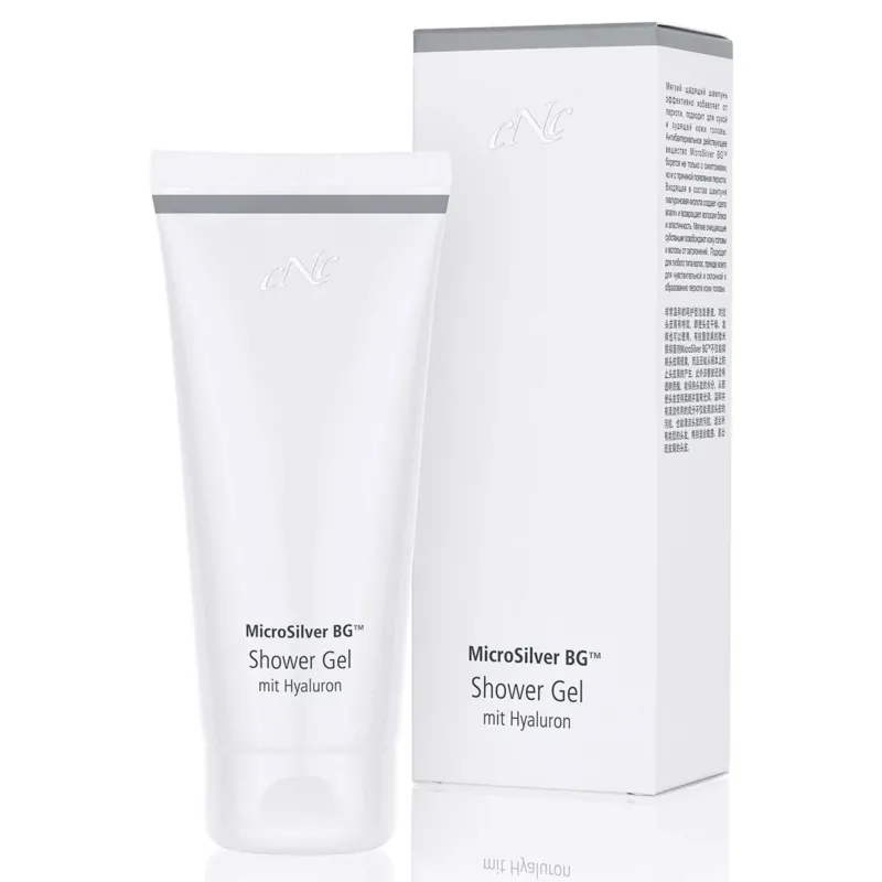 CNC MicroSilver Shower Gel mit Hyaluron – versorgt die Haut intensiv mit Feuchtigkeit und Pflege und bewahrt sie zusätzlich vor negativen Umwelteinflüssen., 200ml