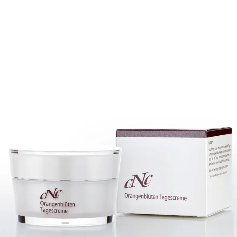 CNC Orangenblüten Tagescreme – Besonders geeignet ist sie zur Klärung, Verfeinerung und Normalisierung des Hautreliefs bei normaler bis öliger Haut., 50ml, Produktverpackung