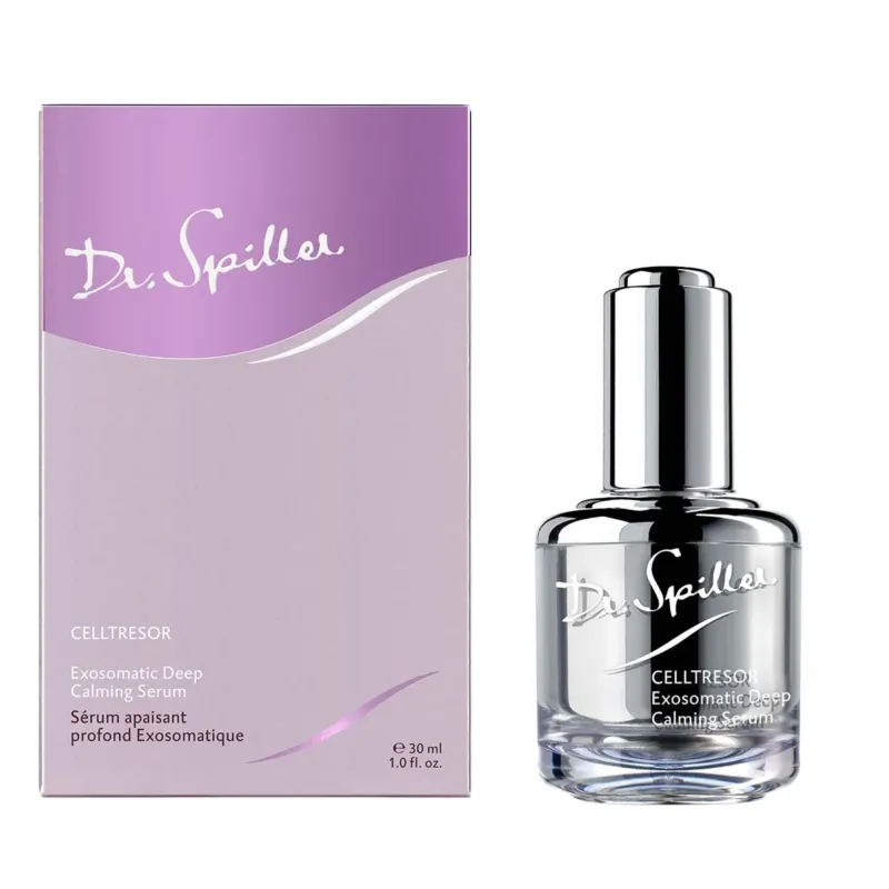 DR SPILLER CELLTRESOR Exosomatic Deep Calming Serum – Beruhigendes Hightech-Serum für empfindliche Haut, 30ml, Umkarton und Pipettenflasche