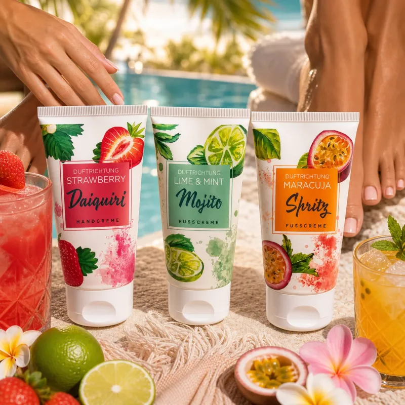 HANDWUNDER Hand- & Fußcreme Set Sommerdüfte – erfrischende Sommerpflege , 3x50ml, Tuben mit Früchten