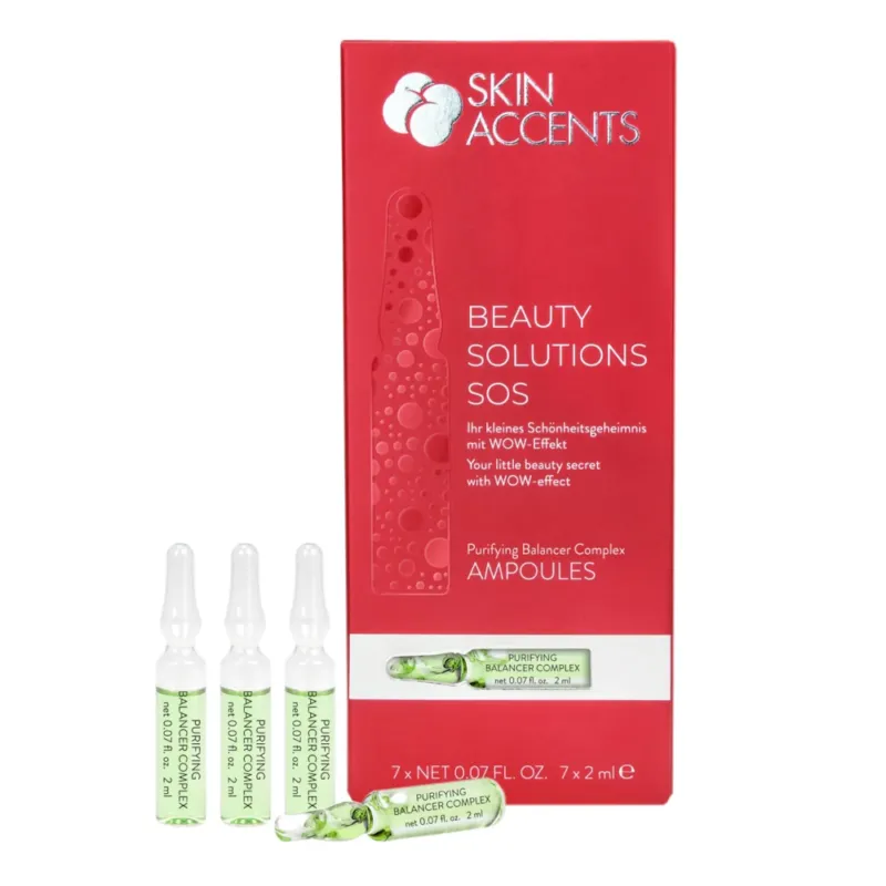 INSPIRA:COSMETICS Purifying Balancer Complex – Reguliert Talg, beruhigt, spendet Feuchtigkeit und verfeinert das Hautbild, 7x2ml, Ampullen und Umkarton