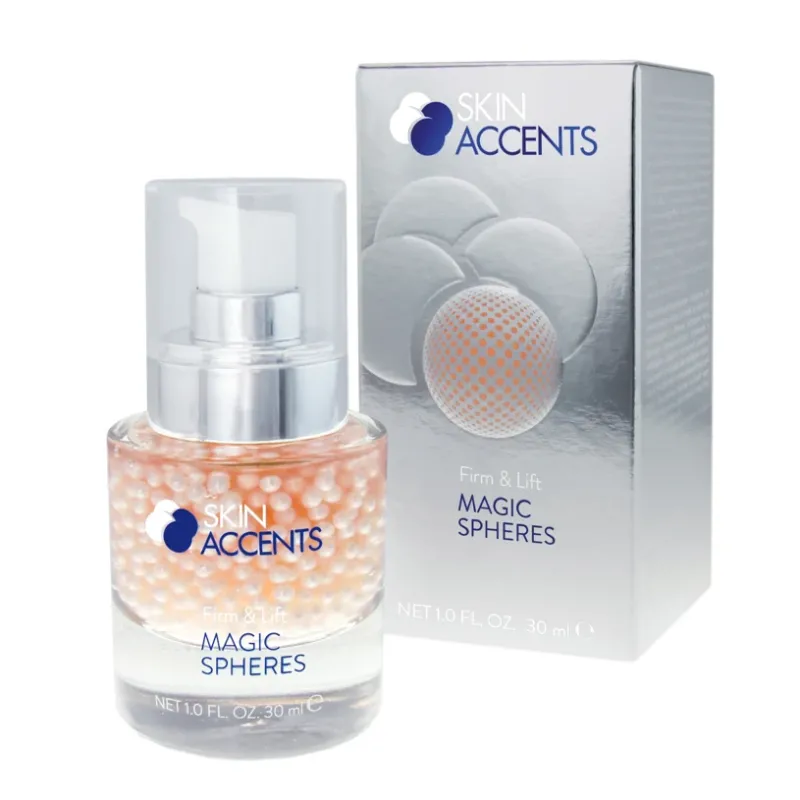 INSPIRA:COSMETICS Skin Accents Magic Spheres FIRM & LIFT – Straffende Wirkstoffperlen & Serum für glattere Hau, 30ml, Pumpspender und Umkarton