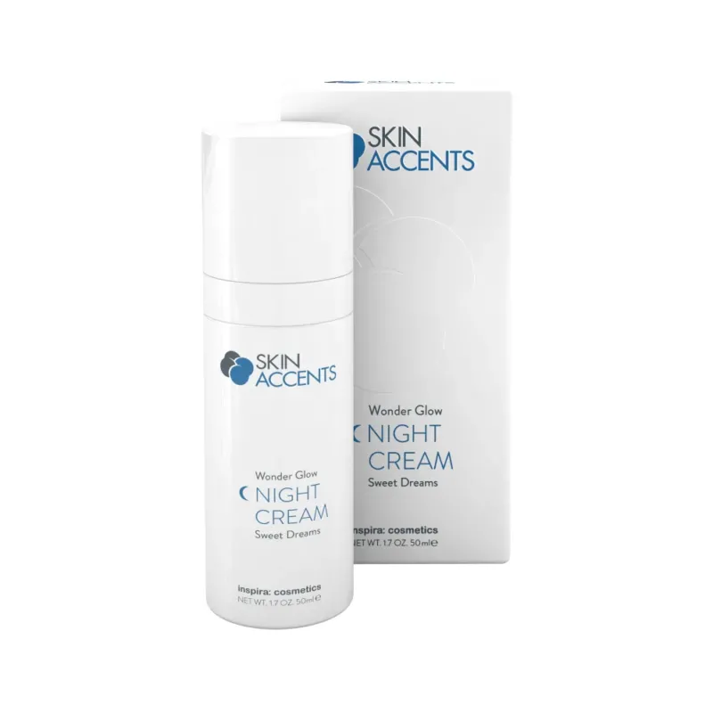 INSPIRA:COSMETICS Skin Accents Wonder Glow Night Cream Sweet Dreams – Regenerierende Nachtpflege mit natürlichen Ölen & Hyaluron, 50ml, Pumpspender und Umkarton