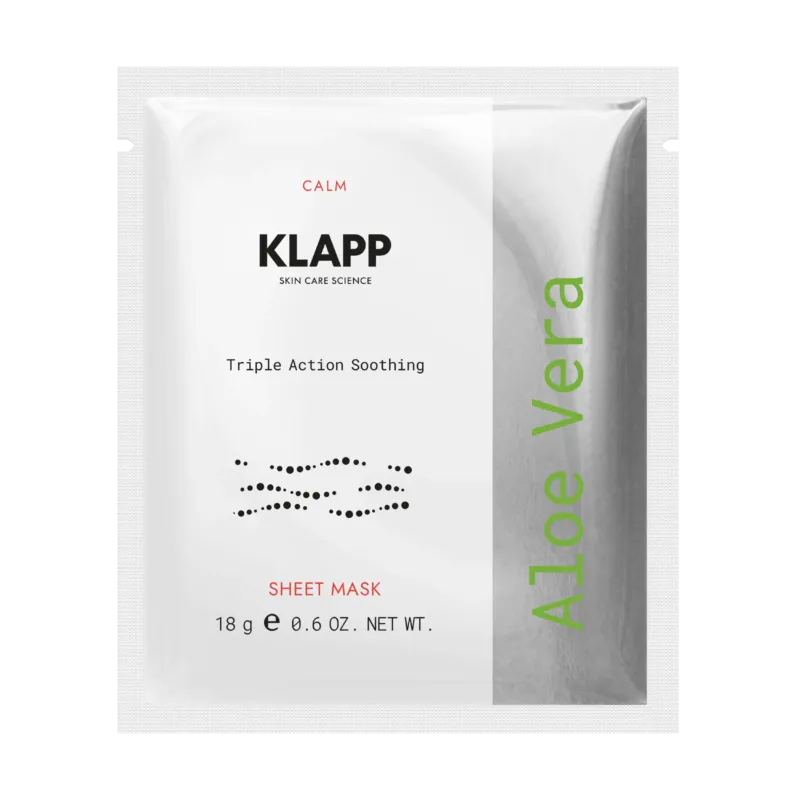 KLAPP Aloe Vera Triple Action Soothing Sheet Mask – für beruhigte Haut, 18g, Sachet