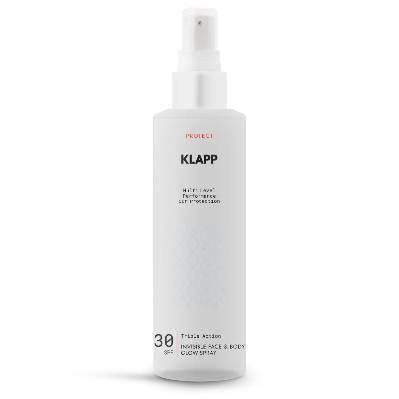 KLAPP Triple Action Invisible Face & Body Glow Spray 30 SPF – Sonnenschutzspray für Gesicht & Körper, 200ml, Sprühflasche