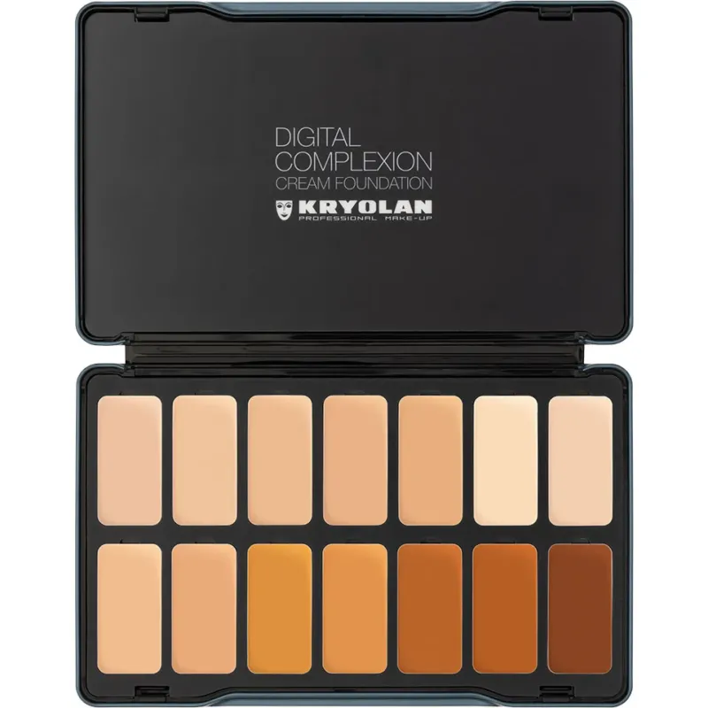 KRYOLAN Digital Complexion Cream Foundation Palette 14 Farben - digital 3 – Aufbaubare Deckkraft, glättendes Finish & nachhaltiges Design, 24,5g, Palette offen