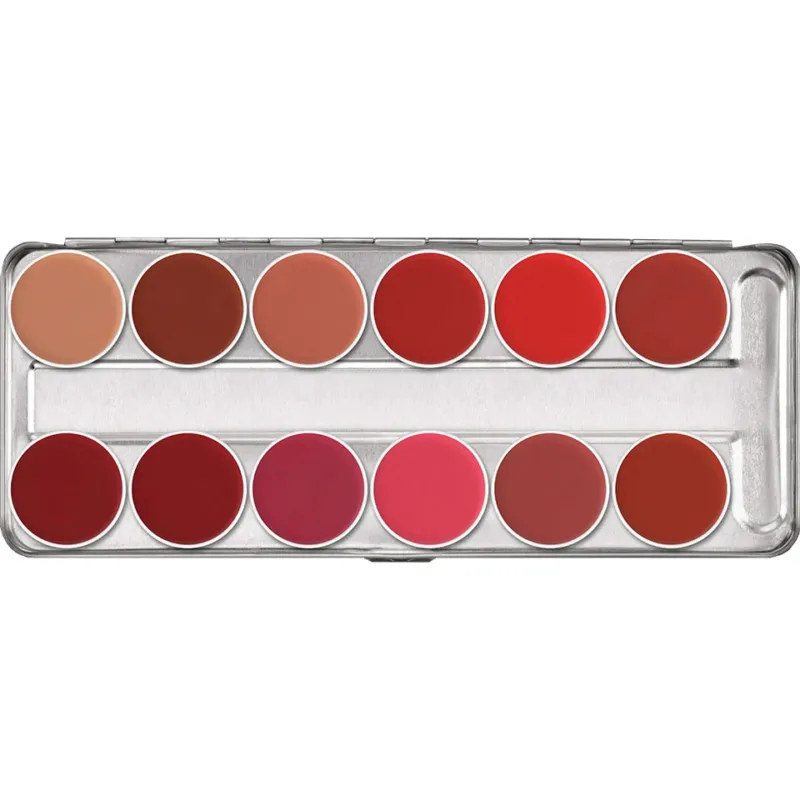 KRYOLAN Lip Rouge Palette 12 Farben classic 2 – cremige Lippenfarbe, 48g, offen