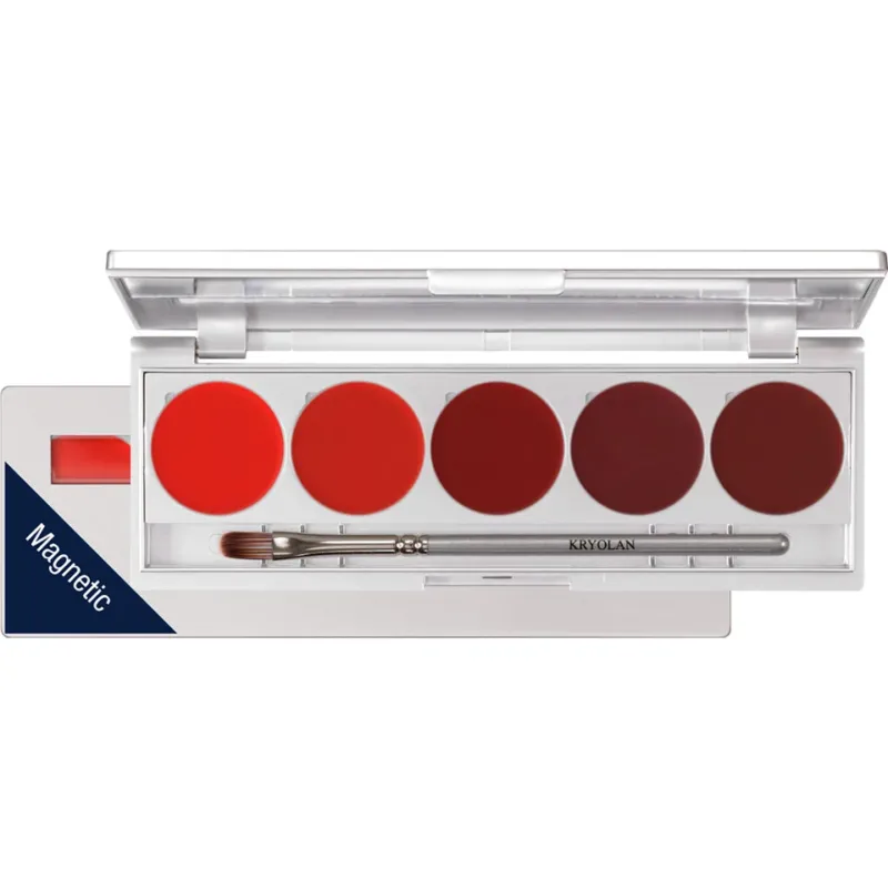 KRYOLAN Lip Rouge Set 5 Colors (magnetisch) Variante D – Spiegelpalette mit 5 cremigen Farben, 10g, geschlossen und offen