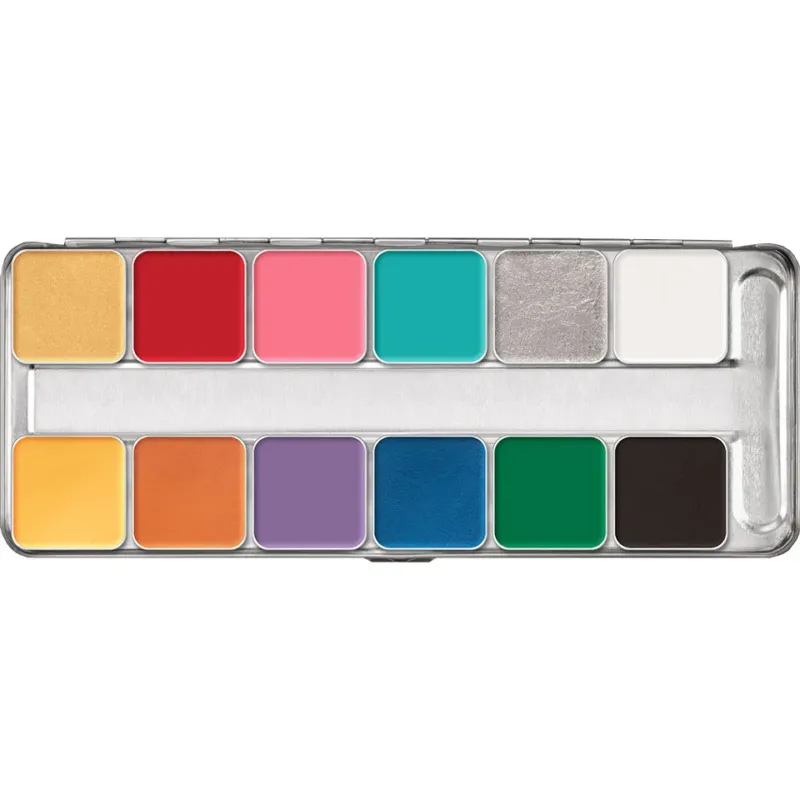 KRYOLAN Pintura Water Color Palette 12 Farben – Face & Body Paint, 40ml, offen