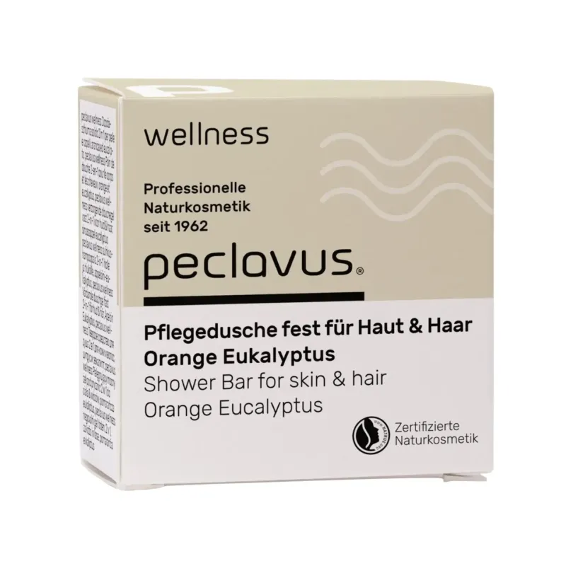 PECLAVUS wellness Pflegedusche fest 2 in 1 für Haut und Haar Orange Eukalyptus, 80g, Umverpackung