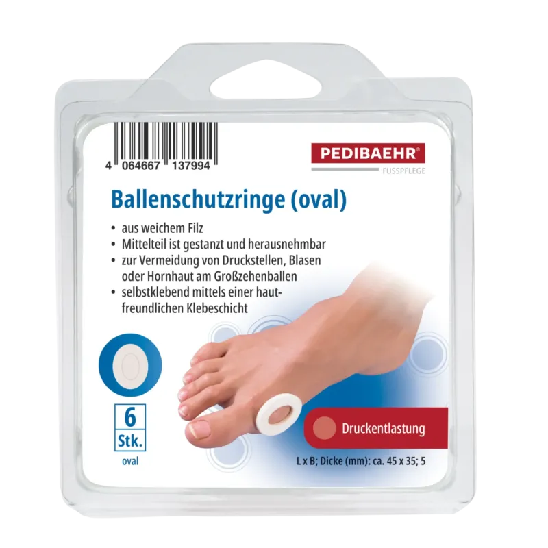 PEDIBAEHR Ballenschutzringe oval – Druckschutz für den Großzehenballen, 6stk, Verpackung