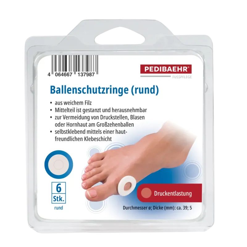 PEDIBAEHR Ballenschutzringe rund – Weiche Filzpolster für Druckschutz, 6stk, Verpackung