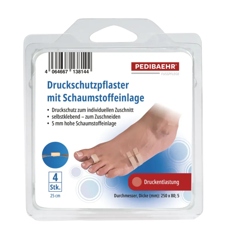 PEDIBAEHR Druckschutzpflaster mit Schaumstoffeinlage, 1 Pack (4 Stk.), Verpackung