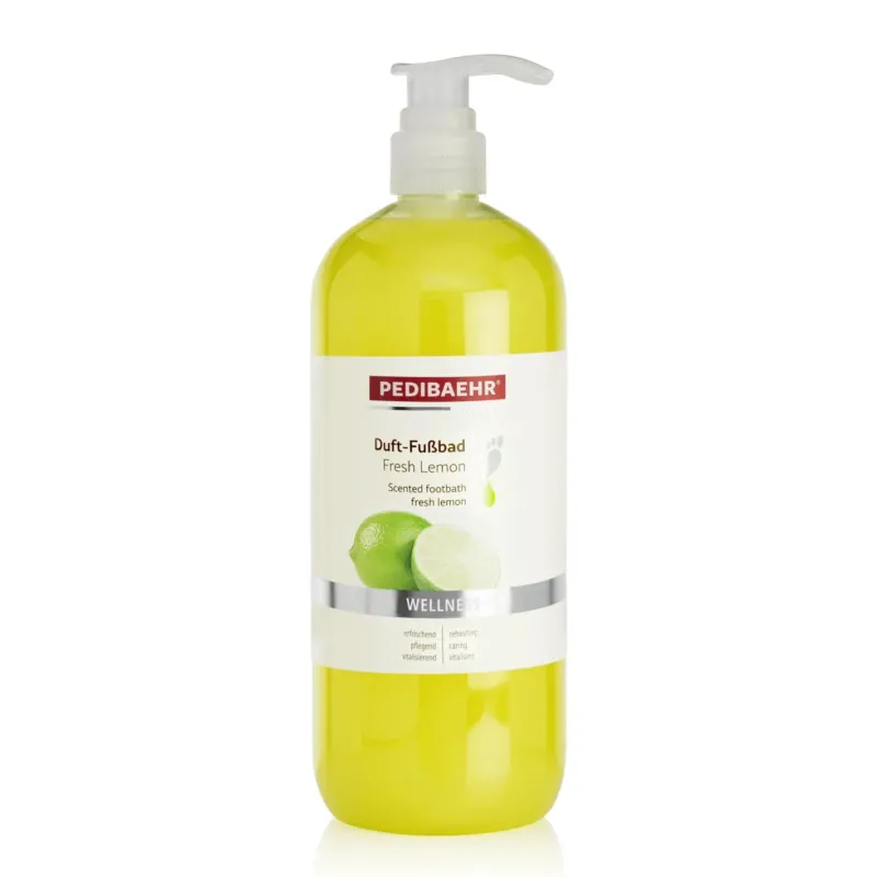 PEDIBAEHR Wellness Duft-Fußbad Fresh Lemon – erfrischende Fußpflege, 1000ml, Flasche mit Pumpspender