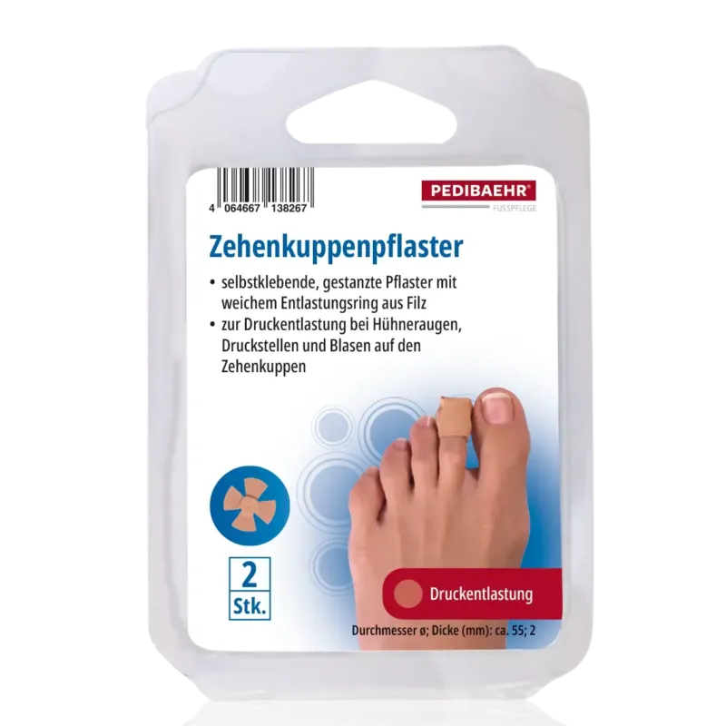 PEDIBAEHR Zehenkuppenpflaster – Linderung bei Blasen & Hühneraugen, 2Stk, Verpackung