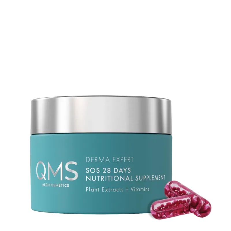 QMS DERMA EXPERT SOS 28 Days Nutritional Supplement, 18ml, Tiegel und Kapseln