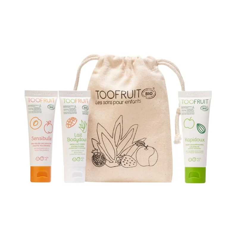 TOOFRUIT Reiseset für Kinder, 3x25ml, Baumwollbeutel + Einzelprodukte