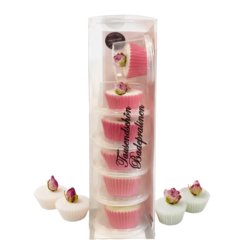 ZARTGEFÜHL Badepralinen "Tausendschön" – Creme-Öl Bad mit Rosenduft, 6x9g, Pralinen einzeln und in Verpackung
