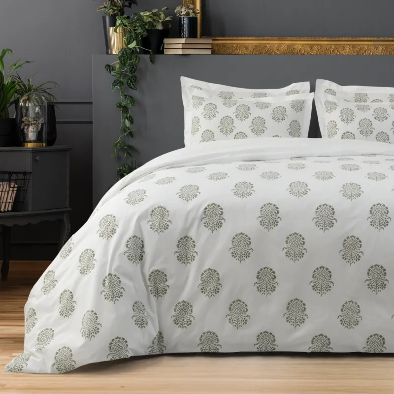 Bed Sheet Hand Block Printed "Hibiscus" - LOVE FOR WHITE