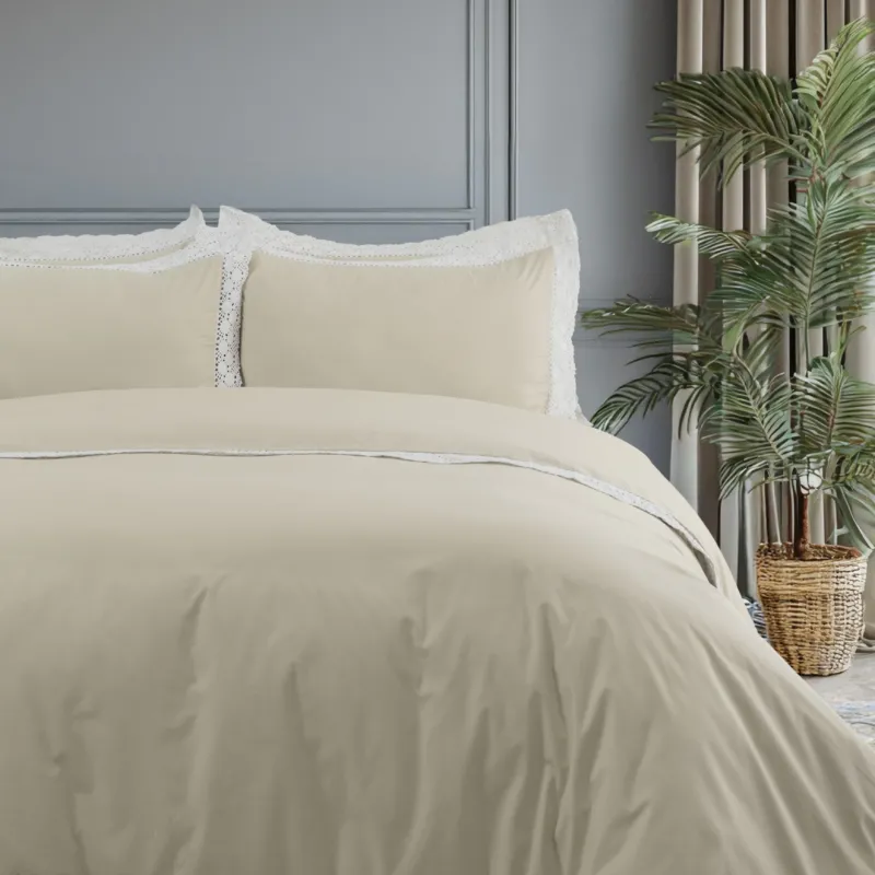 Duvet Cover Crochet Border - Ecru(Light Beige) - LOVE FOR WHITE