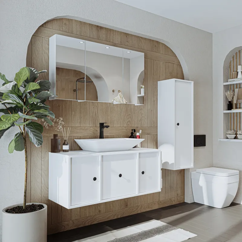 Badmöbel-Set GUSTO in Weiß mit Spiegelschrank und Hochschrank
