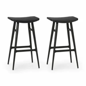 Stellar Works Freja Barhocker H75 in schwarzer Eiche mit Ultra Black Leder - 2 Stk.