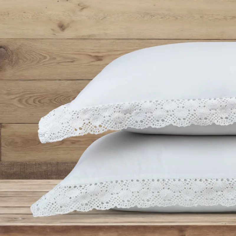 Pillow Covers Crochet Border Set of 2 - White - LOVE FOR WHITE
