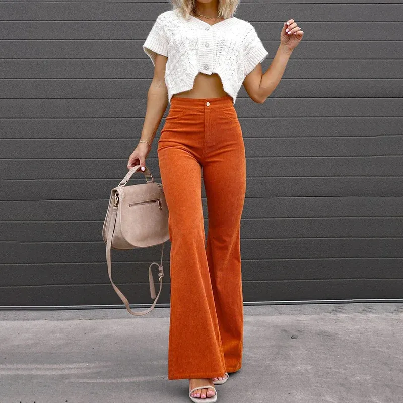 High Waisted Corduroy Pants Organic Flared Design - Product showcase