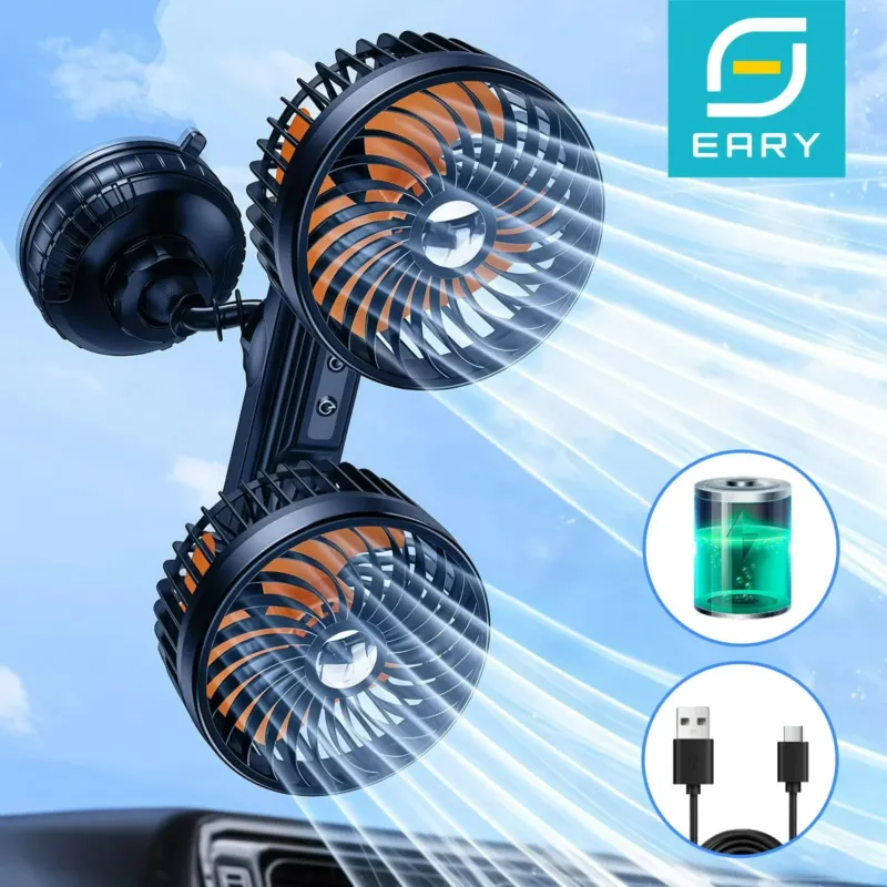Dual Head Car Fan Rechargeable 4000mAh Battery Cooling - Product showcase