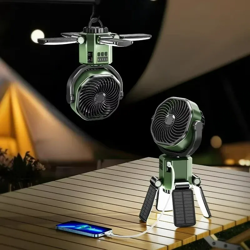 Portable Camping Fan Solar-Powered LED Cooling System - Product showcase