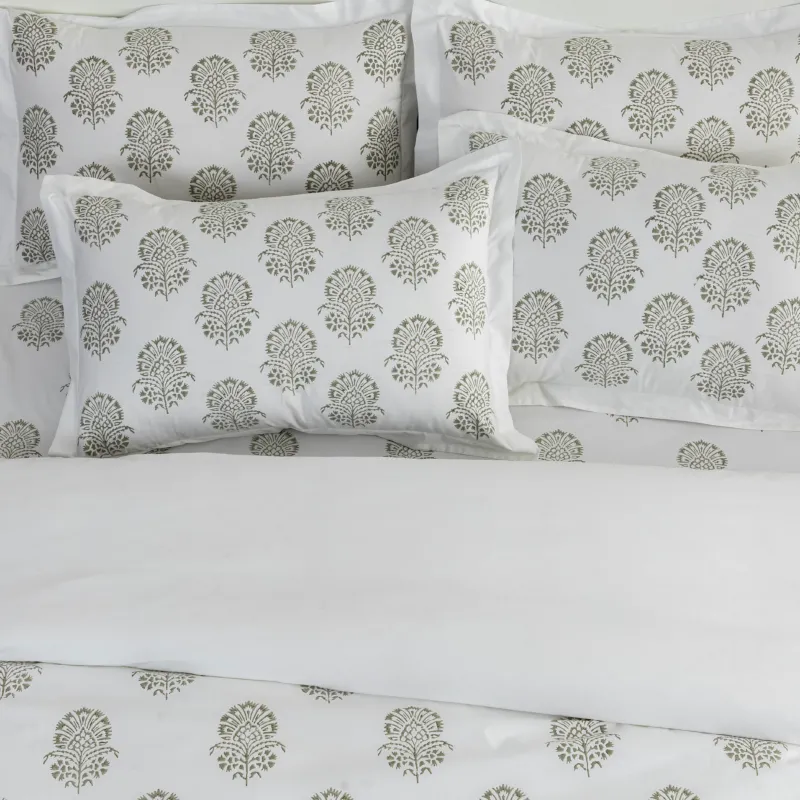 Bed Sheet Hand Block Printed "Hibiscus" - LOVE FOR WHITE